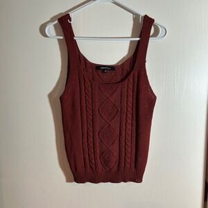 Sweet Rain Cable Knit Tank Top Sleeveless Copper Red